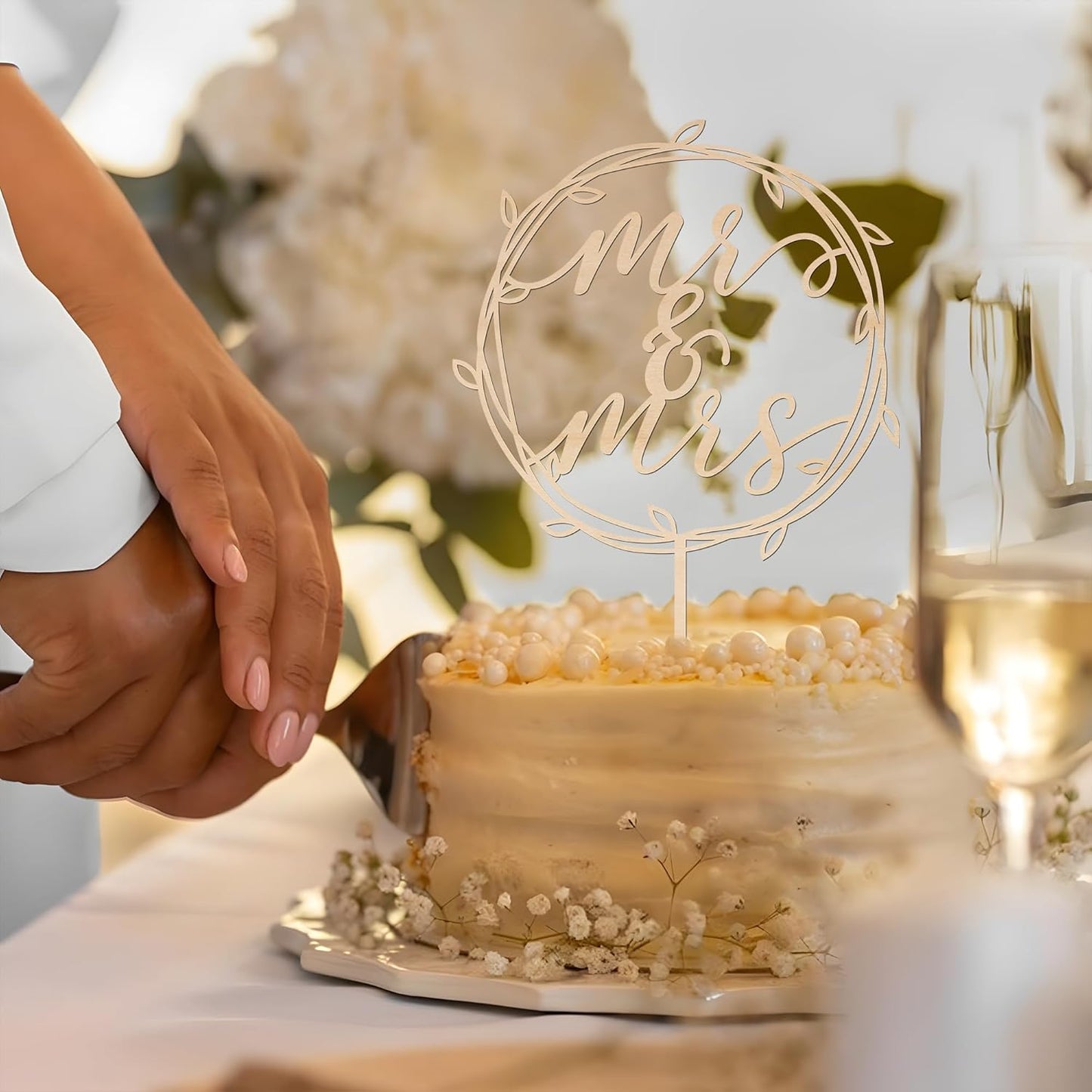 Mr & Mrs Cake Topper Wedding Cake Topper in Wood (Design 02)