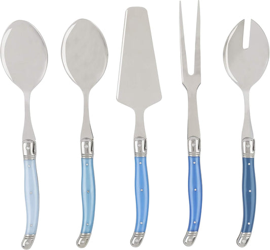 Laguiole French Home Hostess Set 5-Piece Serving Utensils Set with Slotted Spoon, Spatula, Fork, and 2 Spoons Elegant and Versatile Flatware Set