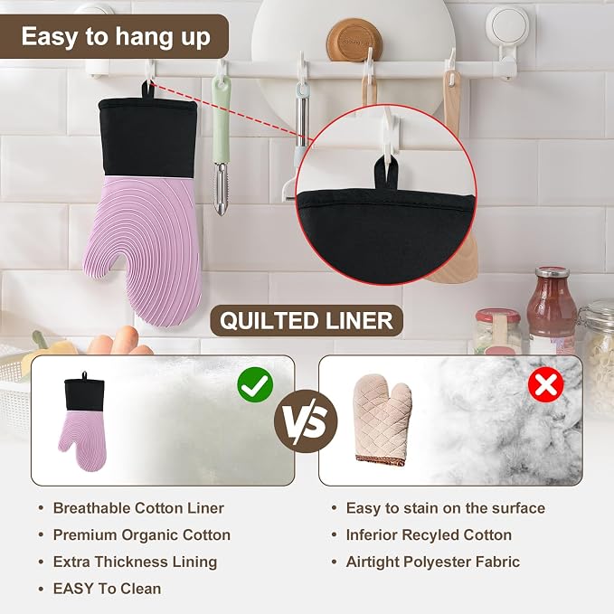 Silicone Oven Mitts-13.6 in Extended Oven Mitts Heat Resistant 500F, Oven Gloves - Image 6