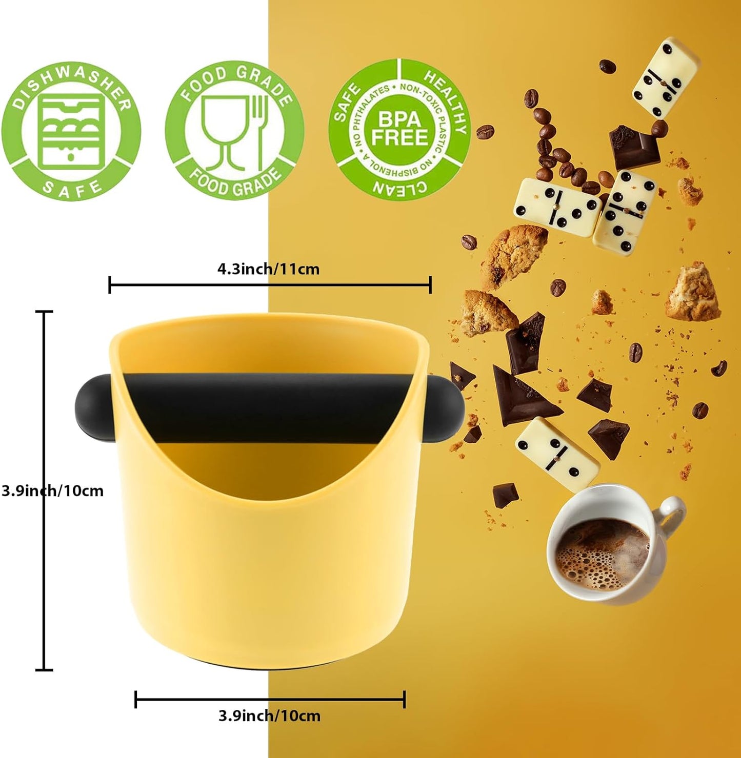 Espresso Knock Box, 4.3 Inch Shock-Absorbent Durable Barista Style Coffee Knock Box With Removable Knock Bar and Non-Slip Base for Espresso Maker Accessories, Easy to Clean- Khaki