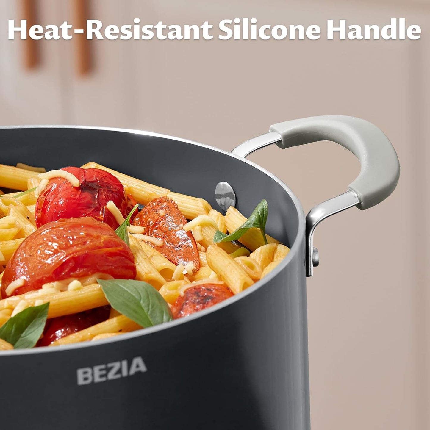 8 Quart Pot with Lid, BEZIA Ceramic Nonstick Stock Pot with Lid, Induction Ready, Large Cooking Pot with Silicone Handle, Compatible with All Cooktops, Dishwasher Safe