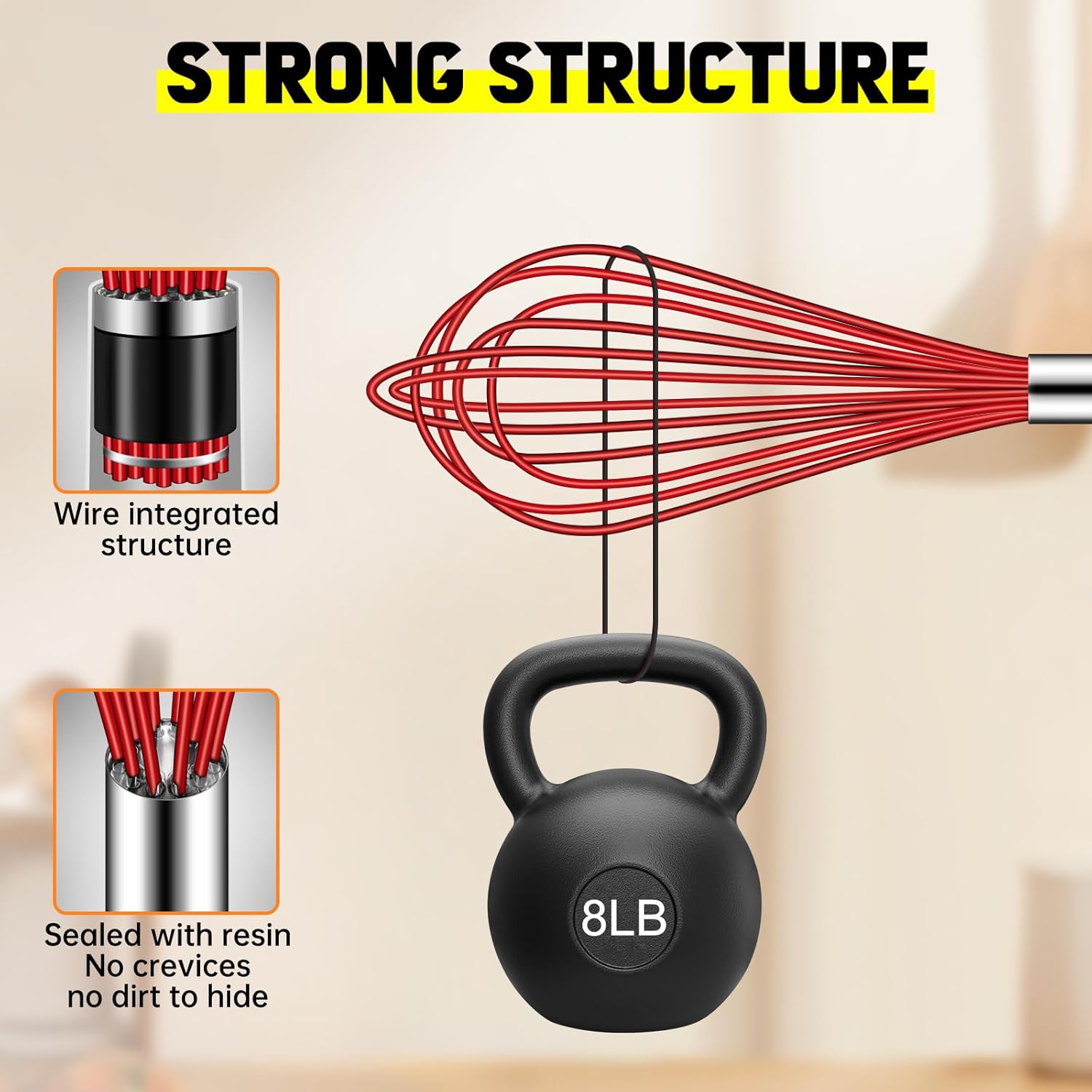 HOTEC 4 Pieces Silicone Whisks Set, Wire Balloon Whisks Egg Beater, Non-slip Handle Whisk for Non-stick Cookware Perfect for Cooking, Stirring, Beating and Blending (Red)