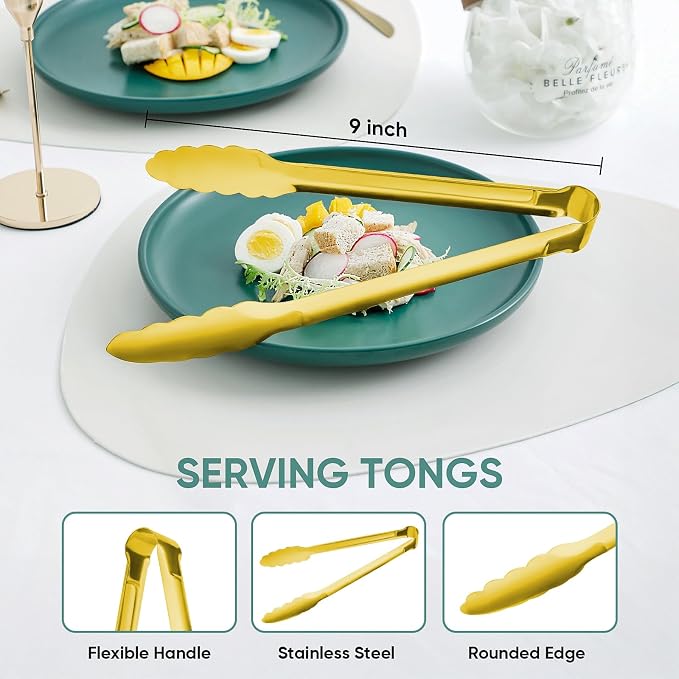 Gold Buffet Tongs 9'' Inches Serving Tongs Heavy Duty Stainless steel Kitchen - Image 2