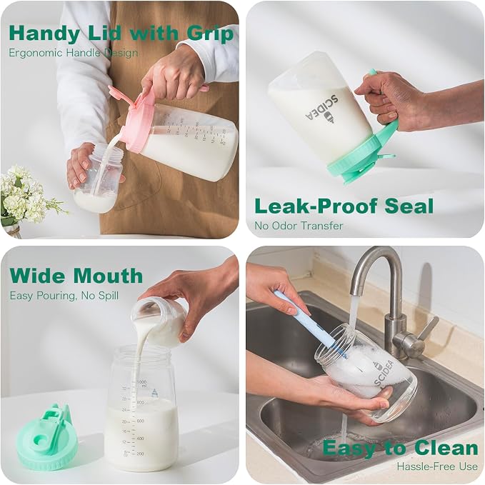 32oz Glass Pitcher with Lid, Heat & Cold Resistant, Leak-Proof Wide-Mouth Milk - Image 6