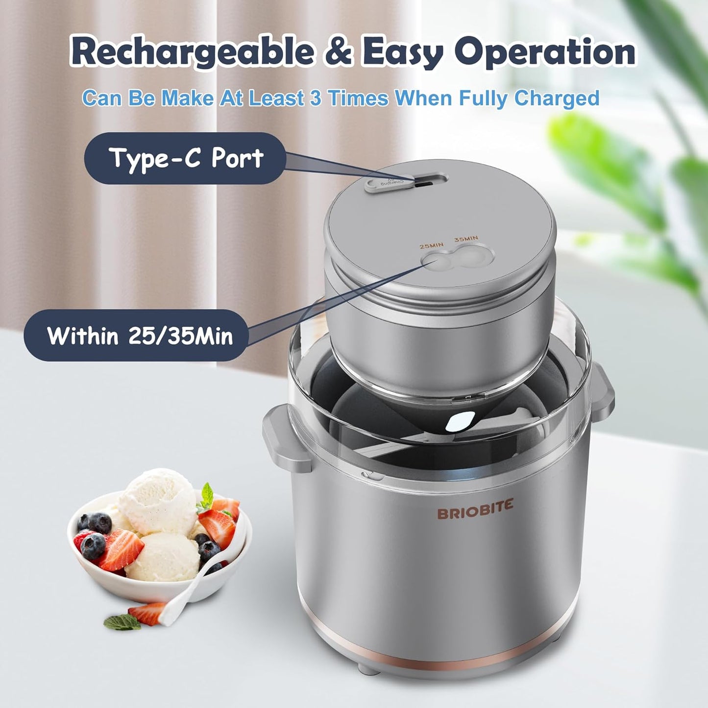 1.1 Quart Ice Cream Maker – Electric Ice Cream Machine for Gelato, Milkshakes & Sorbet, Perfect for Family, Easy to Use & Clean,Silver