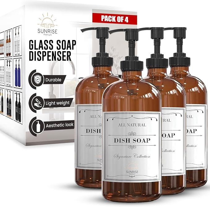 Sunrise Premium 16 OZ Amber Glass Soap Dispenser by SunrisePremium