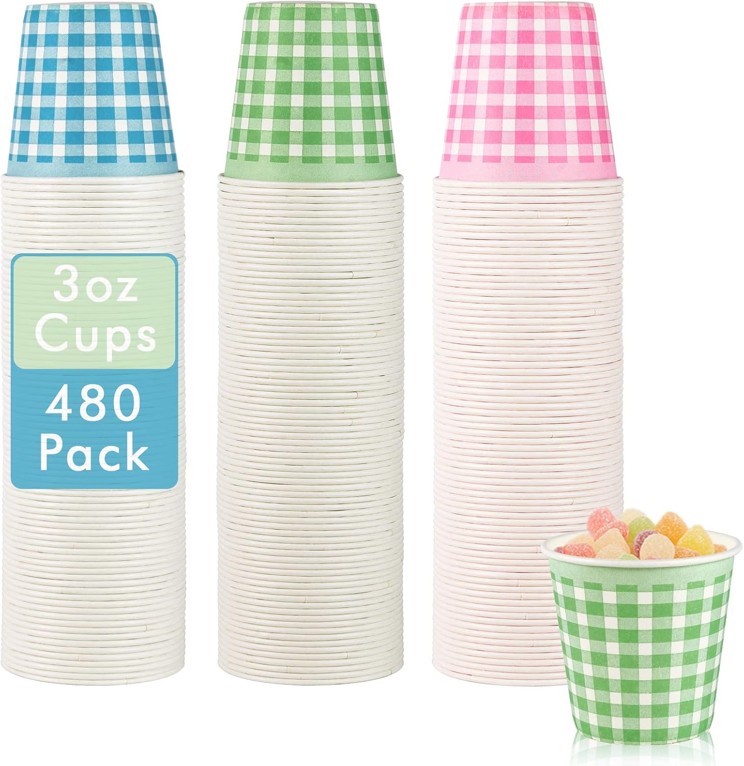 LITOPAK 480 Pack 3 oz Paper Cups, Colorful Disposable Bathroom Cups, Small Mouthwash Mugs for Home, Bathroom, Picnic, Party, and Events