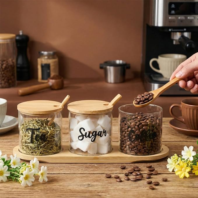 LemonRoad 3 Pack Coffee Sugar Tea Container Set Glass Jars - Image 2
