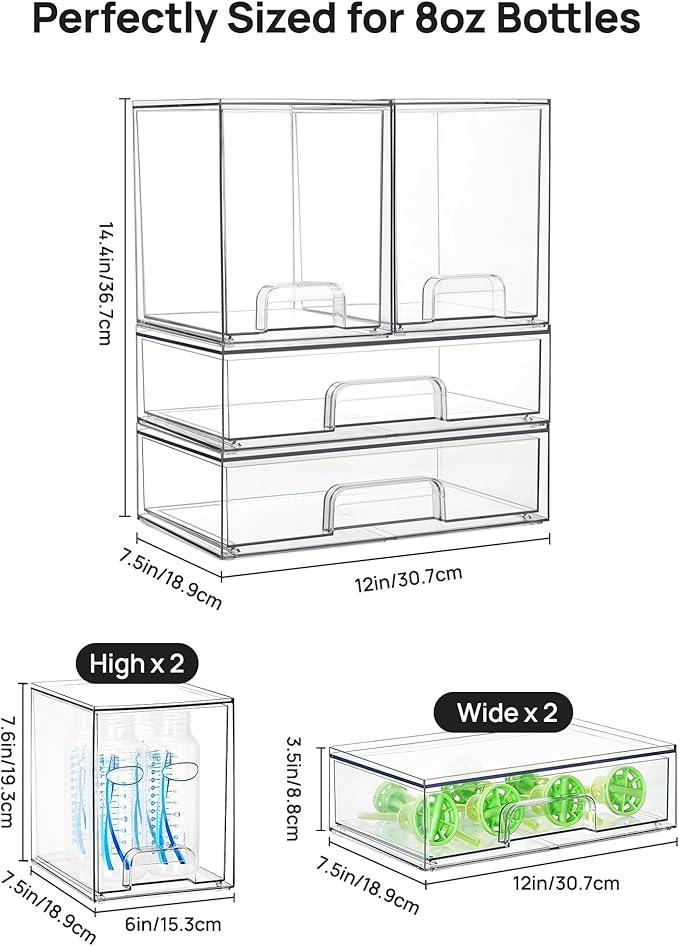 Vtopmart Clear Stackable Storage Drawers Set of 4, Plastic Organizer Bins - Image 2