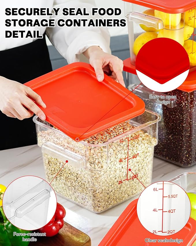 6QT Clear Food Storage Containers: 8 PCS NSF Food Storage Containers - Image 7