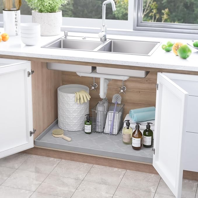 SIKADEER 22" x 22" Under Sink Mat Waterproof, Silicone Mat Kitchen Drawer Shelf - Image 6