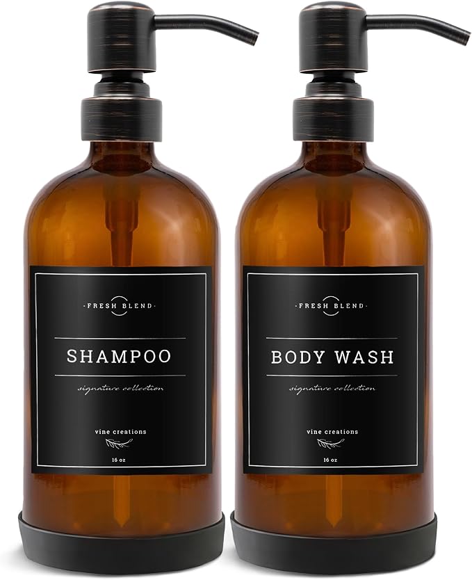 Vine Creations Amber Glass Soap Dispenser, 2 Pack Kitchen Soap Dispenser Set - Image 7