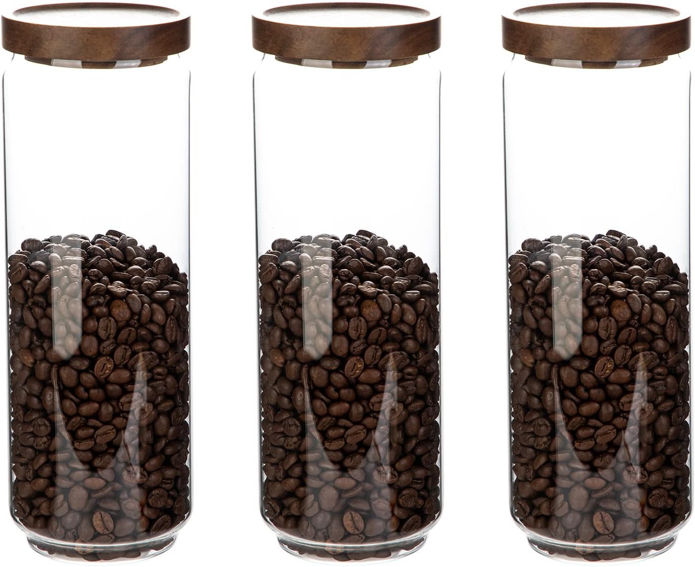 Glass Storage Jars with Wooden Lid Set of 3, 44 OZ High Borosilicate Glass Containers Kitchen Food Canisters s for Coffee Beans/Sugar/Noodles/Nuts/Cookies/Pasta