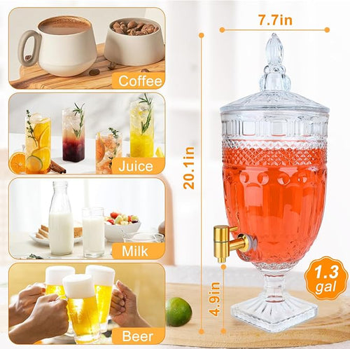 1.3 Gallon Glass Drink Dispenser, Glass Beverage Dispenser - Image 2