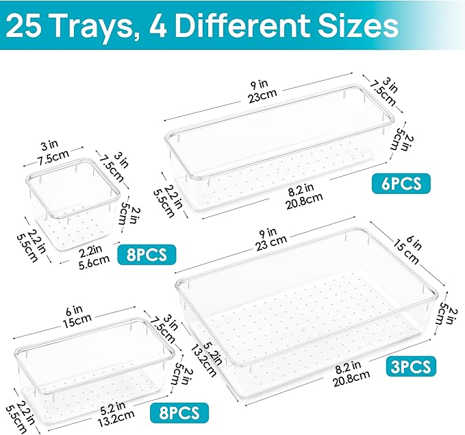 Vtopmart 25 PCS Clear Plastic Drawer Organizers Set, 4-Size Versatile Bathroom - Image 3