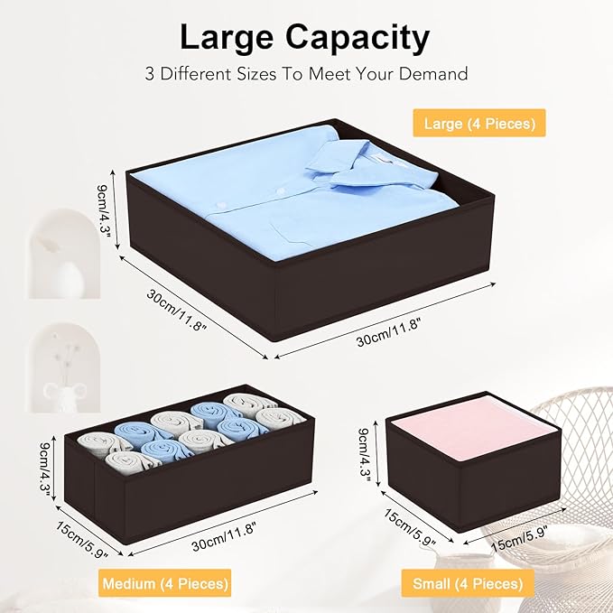 DIMJ Drawer Organizer Clothes, 12 Pack Underwear Organizer, Foldable Closet - Image 3