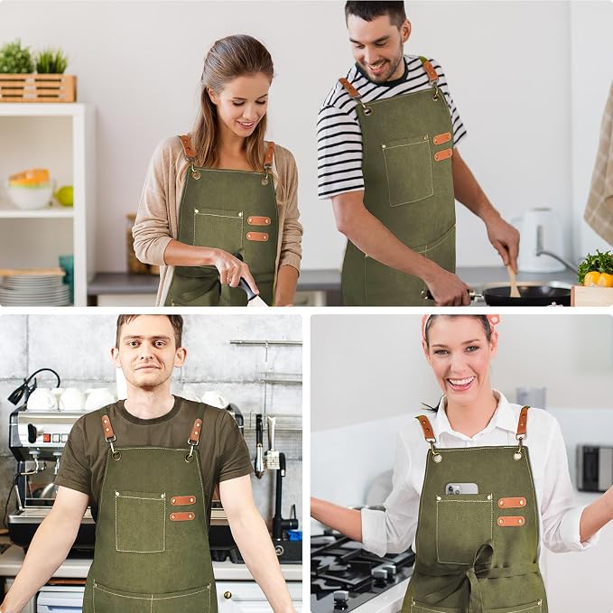 OUNLEN Chef Apron for Men Women Canvas Aprons - Image 6