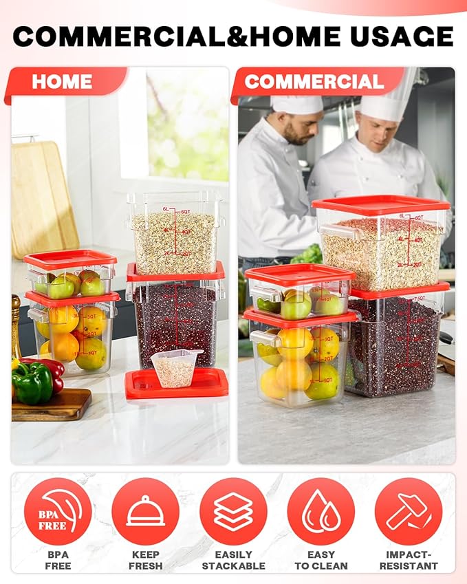 6QT Clear Food Storage Containers: 8 PCS NSF Food Storage Containers - Image 5