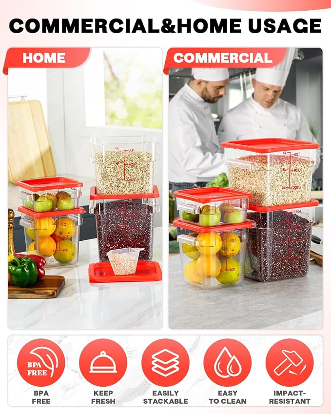 2QT4QT NSF Food Storage Containers: 6PCS Commercial Clear Food Storage - Image 5
