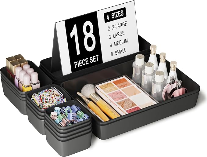 Plastic Drawer Organizers, Bathroom and Vanity Organizer Plastic Tray, Makeup by Homhut