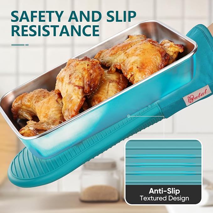 YUTAT Silicone Oven Mitts, High Heat Resistant Up to 500 Degrees, Waterproof - Image 3