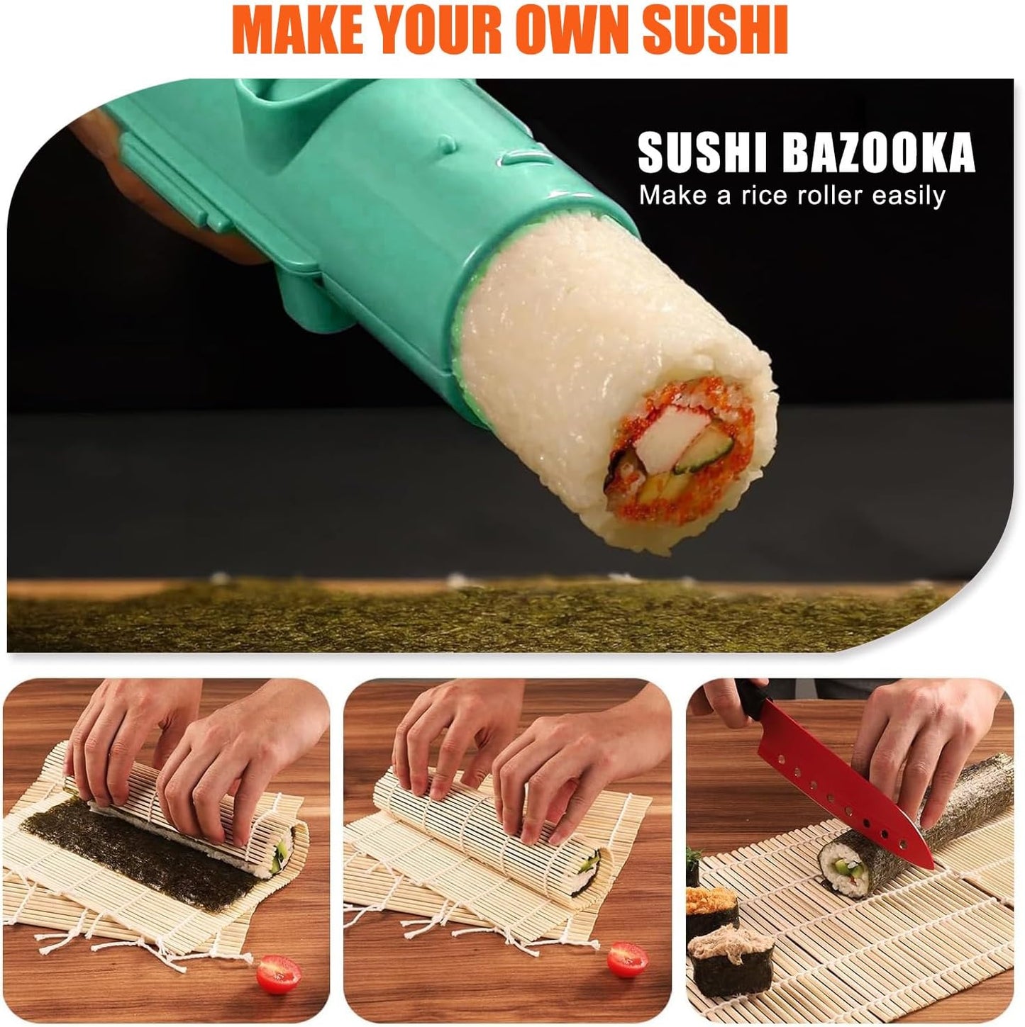 Sushi Making Kit, Sushi Roller, Sushi Bazooka, Sushi Maker, Bamboo Sushi Rolling Mat For Beginners (Green)