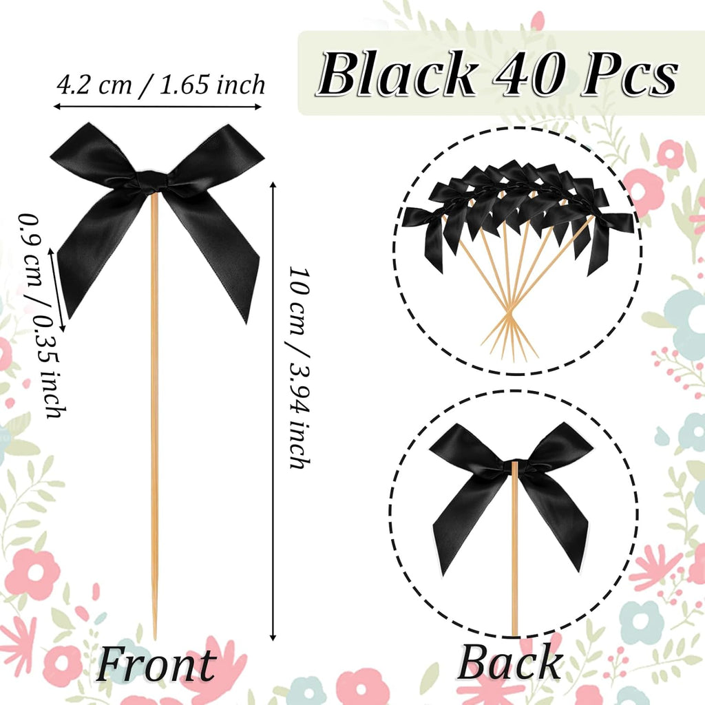 Black Bow Cupcake Toppers, 40 Pcs Bow Cake Topper Birthday Decorations Bowknot Cupcake Picks for Coquette Theme Party Decoration Bachelorette Bridal Engagement Wedding Baby Shower Party Decor