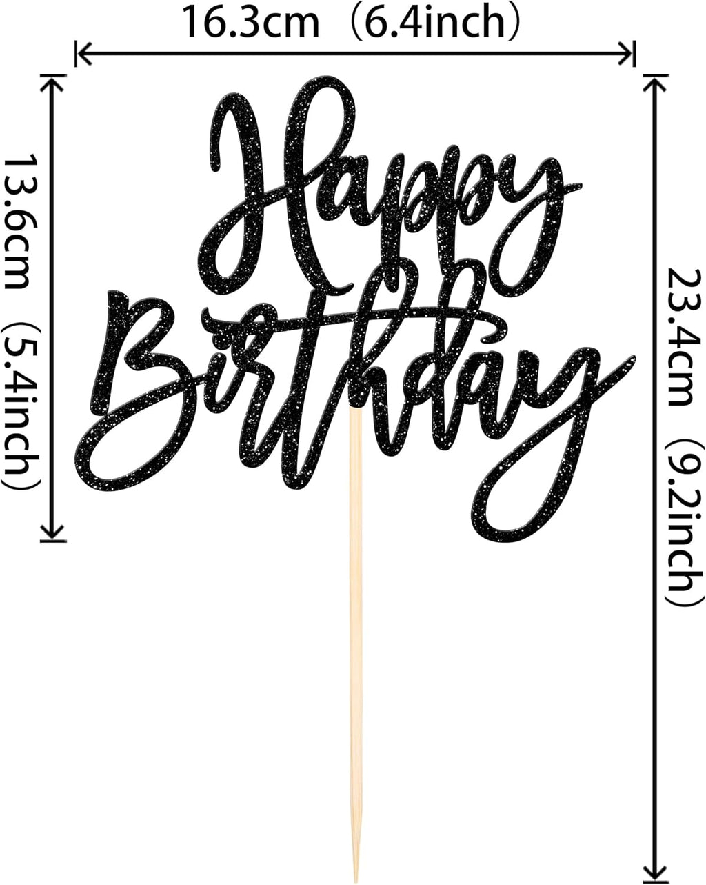 ZHUOWEISM 1 PCS Happy Birthday Cake Topper Glitter Happy Birthday Cake Pick for Celebrating Happy Birthday Anniversary Theme Party Cake Decorations Supplies Black