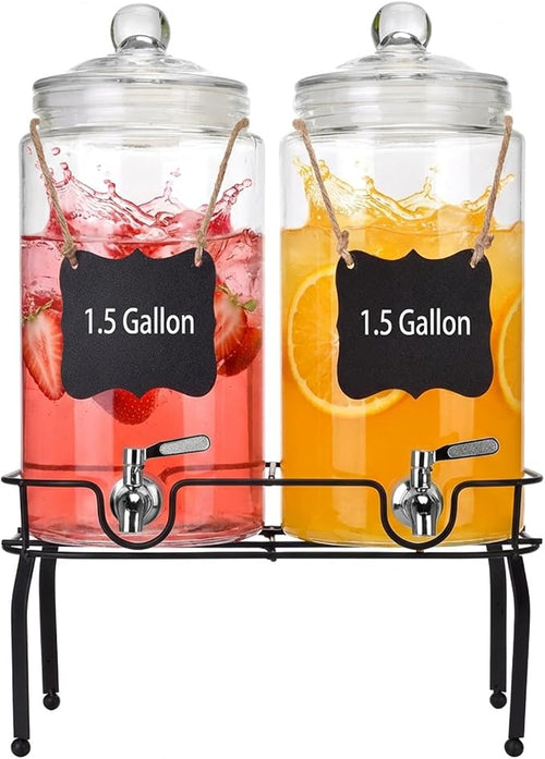 1.5 Gallon Glass Drink Dispenser Set of 2, Drink Dispensers by Edycur