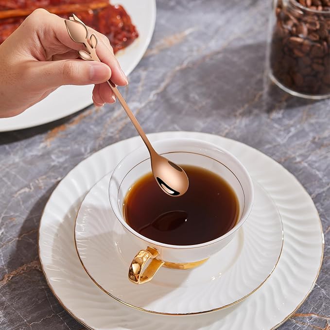 Rose Gold Tulip/Rose Handle 12-Pcs Mini Coffee Spoons Set - Image 5