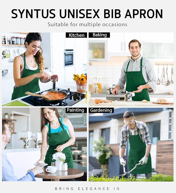 Syntus 12 Pack Bib Apron, Unisex Aprons Adjustable Waterdrop Resistant - Image 7