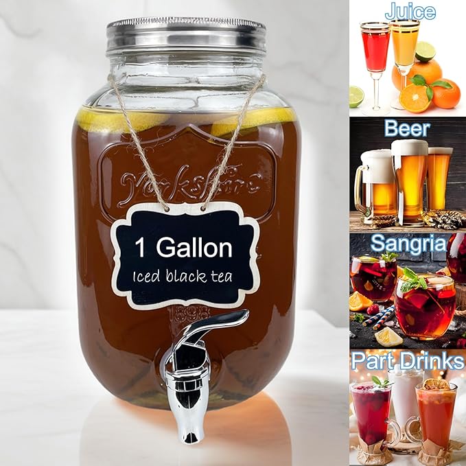 1 Gallon Glass Drink Dispenser for Parties, HENABLE Beverage Dispensers - Image 5