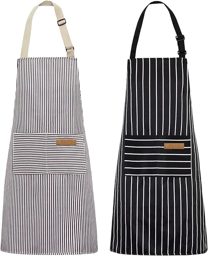 NLUS 2 Pack Kitchen Cooking Aprons, Adjustable Bib Soft Chef Apron by NLUS