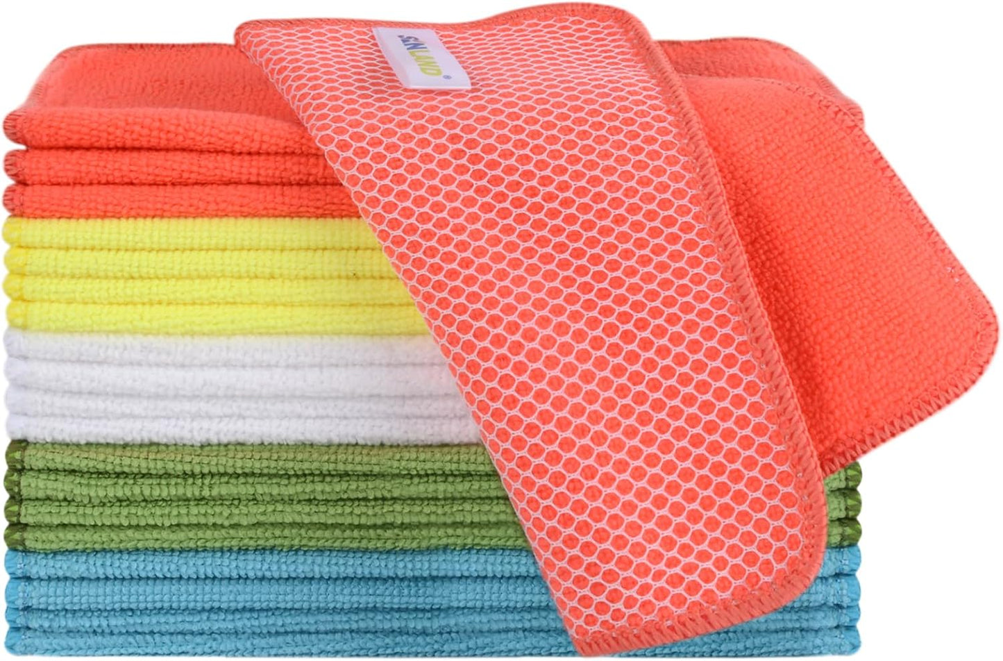 SINLAND Microfiber Dish Cloth for Washing Dishes Dish Rags Best Kitchen Washcloth Cleaning Cloths with Poly Scour Side 5 Color Assorted 7.87inchx7.87inch 20pack