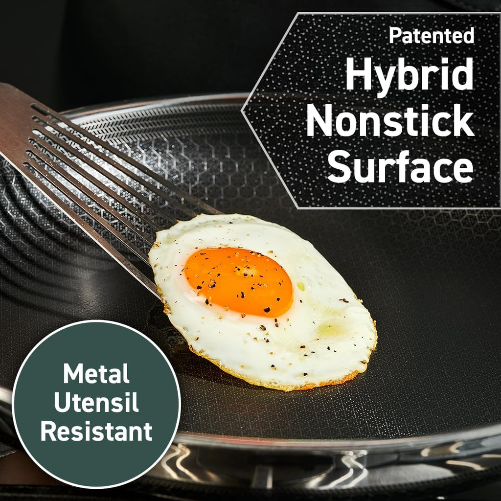 HexClad Hybrid Nonstick 10-Inch Frying Pan, Stay-Cool Handle, Dishwasher-Friendly, Oven-Safe Up to 900°F, Induction Ready, Compatible with All Cooktops