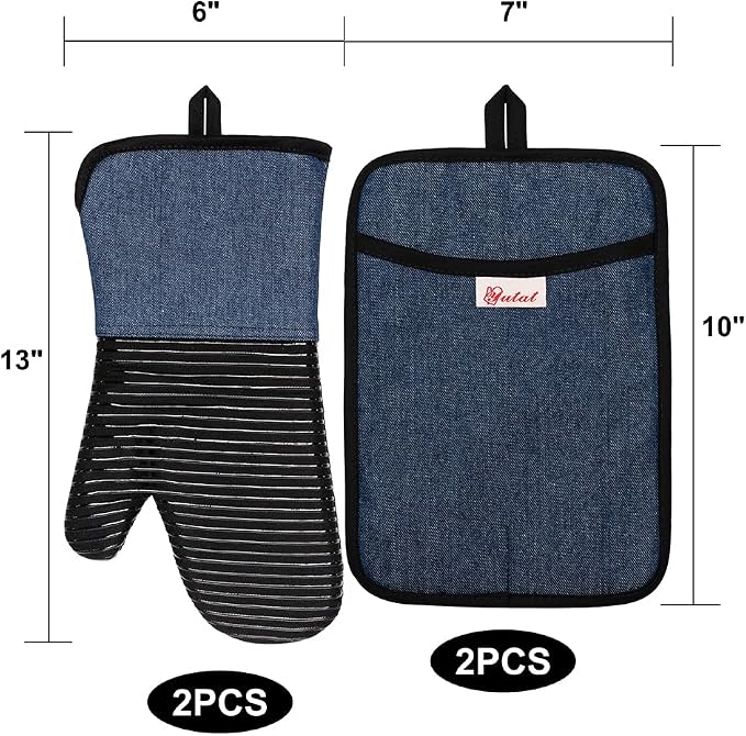 Yutat Oven Mitts, Pot Holders Set of 4 Made - Image 2