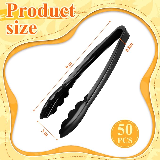 Tessco for you 50 Pcs Plastic Tongs for Serving Bulk, 9 Inch Plastic Disposable - Image 2