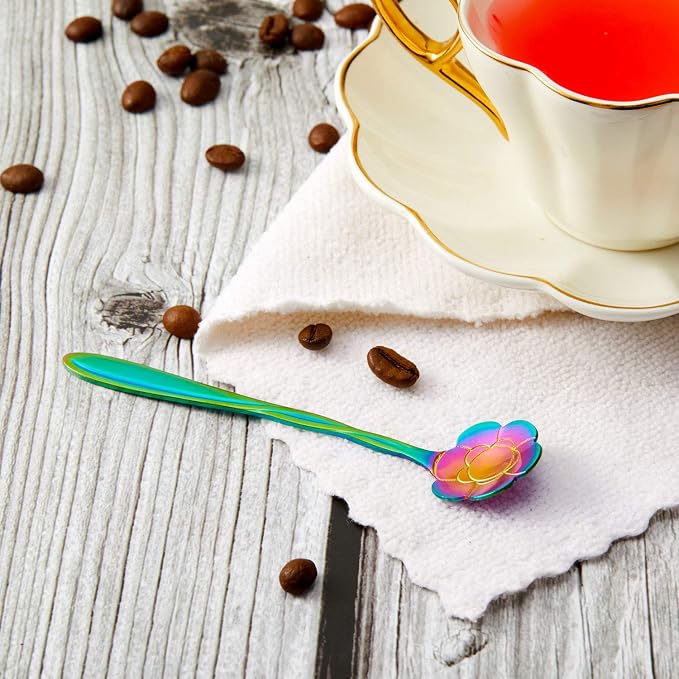 Chengu 8 Pieces Flower Coffee Tea Spoons Stainless Steel Sugar Spoons Tea Party - Image 7