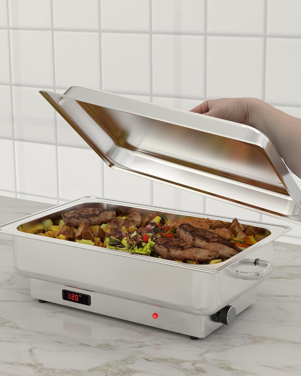 Electric Chafing Dish Buffet Set, 9QT Buffet Servers and Warmers Stainless Steel Chafing Dish, Commercial Food Warmer with Temperature Control Display for Parties, Catering, Festivals