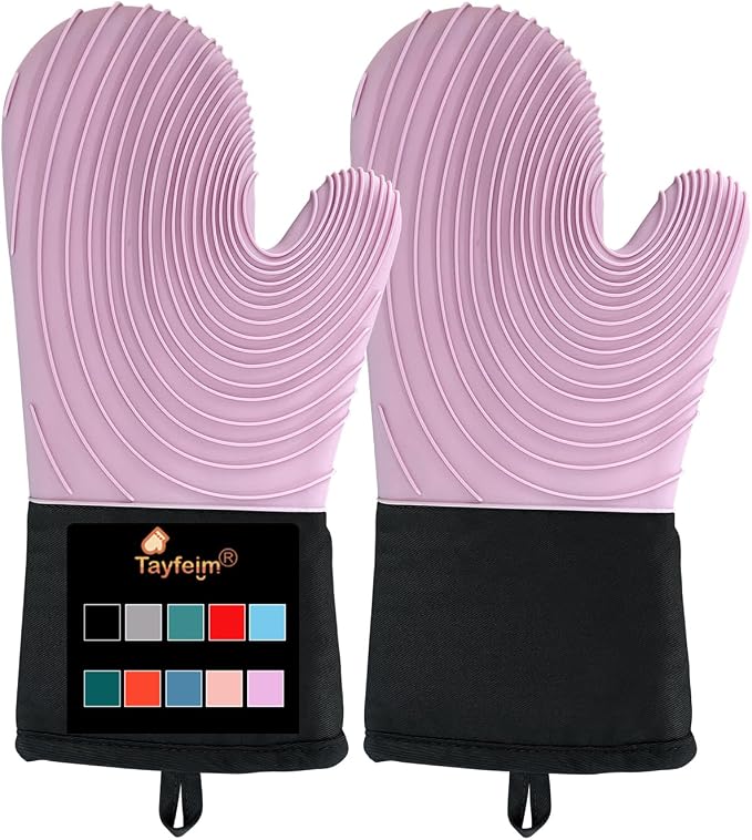 Silicone Oven Mitts-13.6 in Extended Oven Mitts Heat Resistant 500F, Oven Gloves by Tayfeim