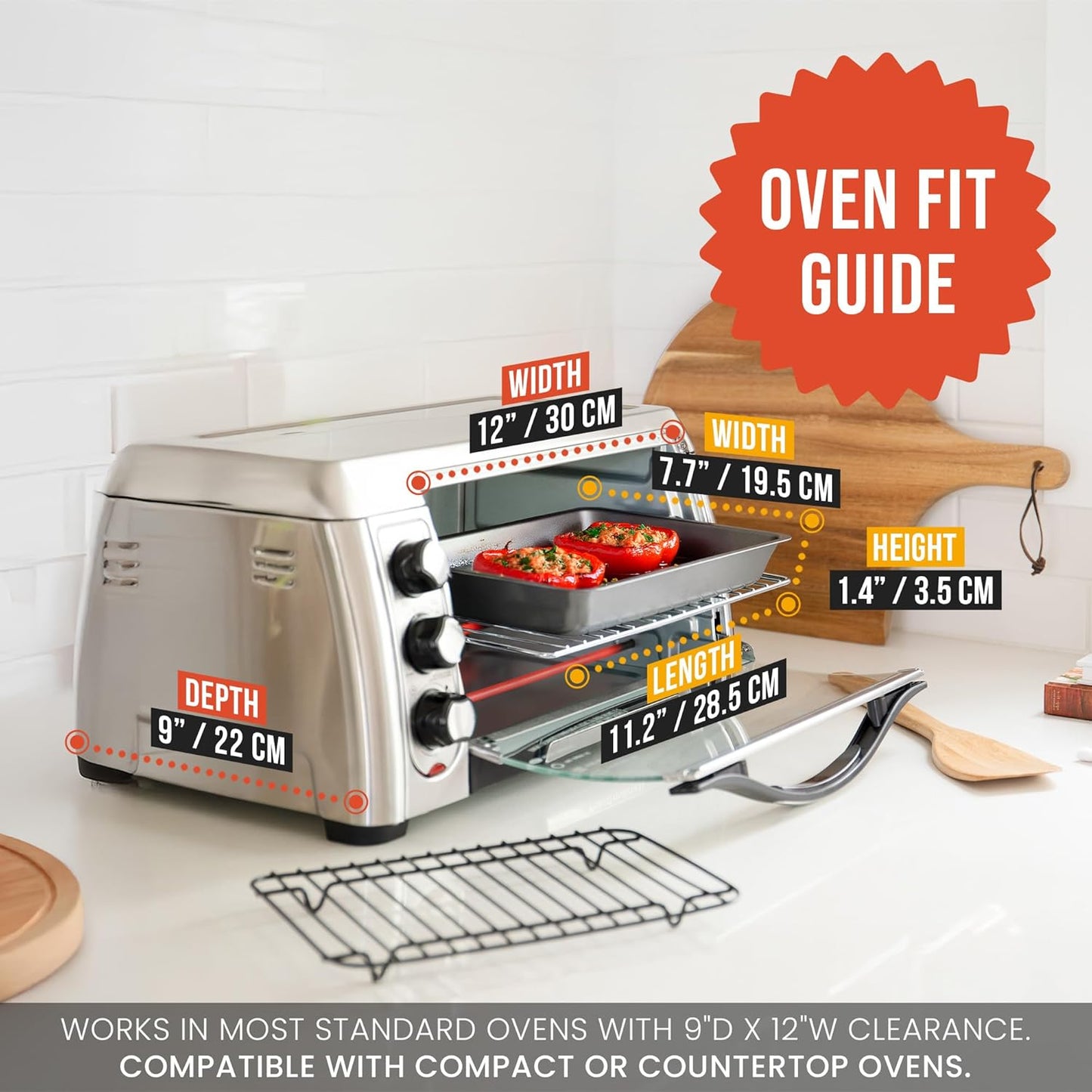 Chef Pomodoro Nonstick Carbon Steel Small Roasting Pan with Rack, Roasting Pan for Countertop Oven Baking, Single Serving, Grey (Mini)