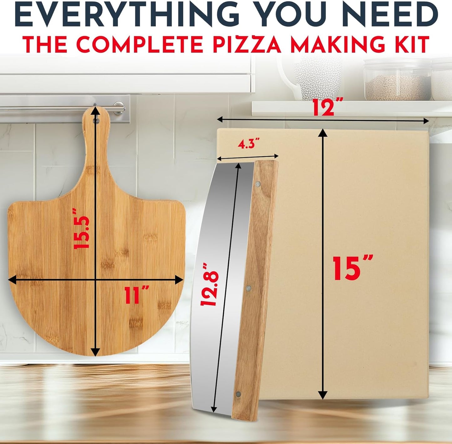 Pizza Stone for Oven Set - 15 x 12 inch Stone for Grill - 3PCS PizzaMaking Accessories - Large Pizza Oven Stones - Baking Stones for Bread and Pizzas