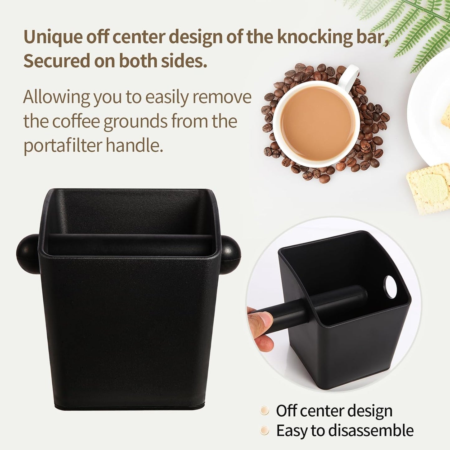 Knock Box Square High Sidewall Design Espresso Knock Box Shock-absorbent Knock Box Espresso with Removable Knock Bar and Non-Slip Base Espresso Accessories for Home/Office