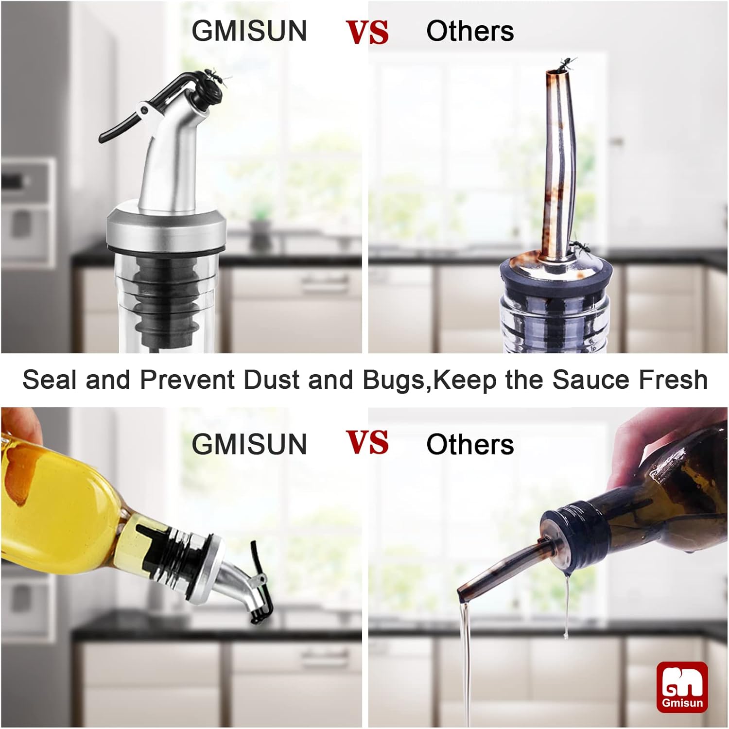 GMISUN Olive Oil Dispenser And Vinegar Bottle 3 Pack 17oz, For Kitchen, Glass Cooking Oil Container Cruet with Pourer Spout, Funnel And Labels, Clear