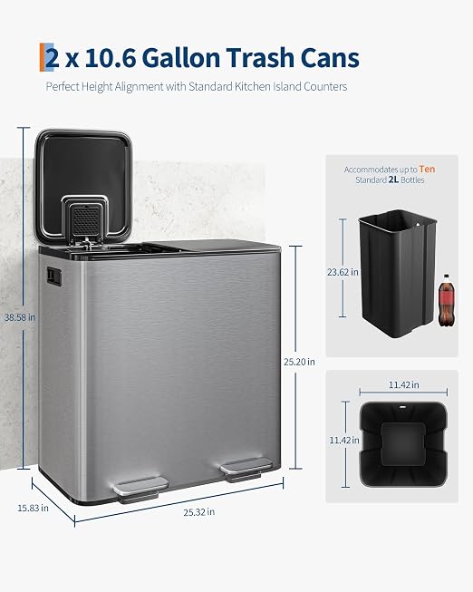 Garvee Double Trash Can, 2 x 10.6 gal Garbage Can - Image 4