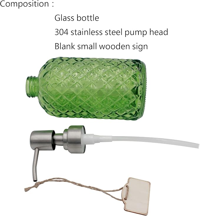 16 oz Diamond Pattern Glass Soap Dispenser, Kitchen and Bathroom Refillable - Image 4