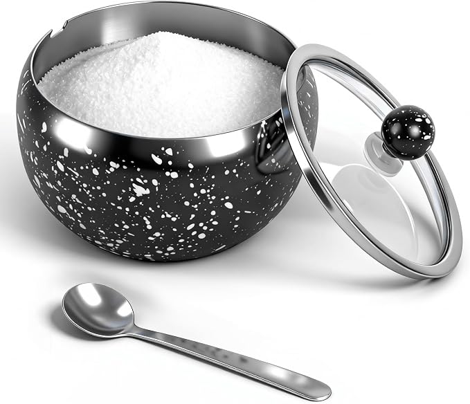 holoith Sugar Container with Glass Lid and Spoon, 16oz Snowflake pattern by Holoith