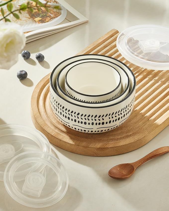 Metahom Ceramic Bowls with Lids Set of 3, Nesting Bowls - Image 4