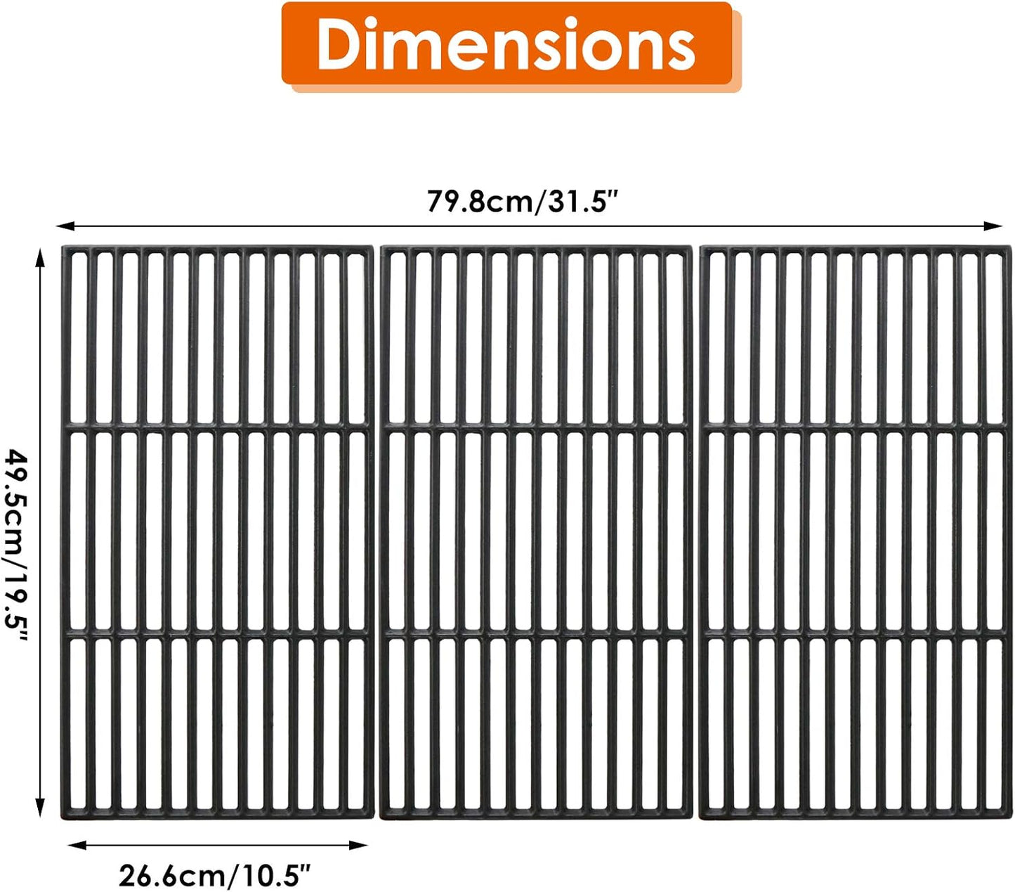 Uniflasy Cast Iron Cooking Grate for Char-Griller 1624 Smokin' Champ Charcoal Grill Horizontal Smoker Grates Replacement Parts for Chargriller Set of 3