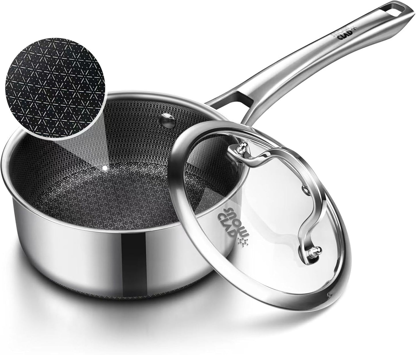 Sauce pan with lid,2.5 Quart Hybrid Nonstick Sauce pans set, Stainless Steel cookware,non stick Pots PFOA Free,Works on Induction,Ceramic and Gas Cooktops